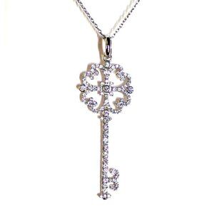 Girls Womens Cz Cubic Zirconia Key Hearts Love Pendant Necklace
